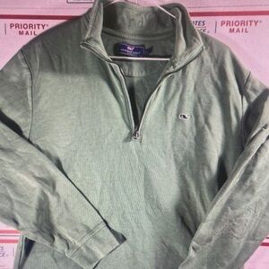 Vineyard Vines Men’s Olive Green Quarter-Zip V-Neck Sweater